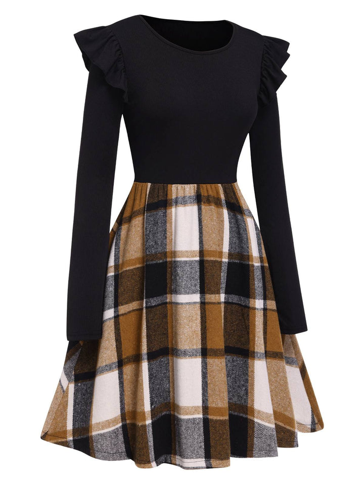 1960s Ruffed Plaid Patchwork Skater | 1960s | vintage dress, retro fashion