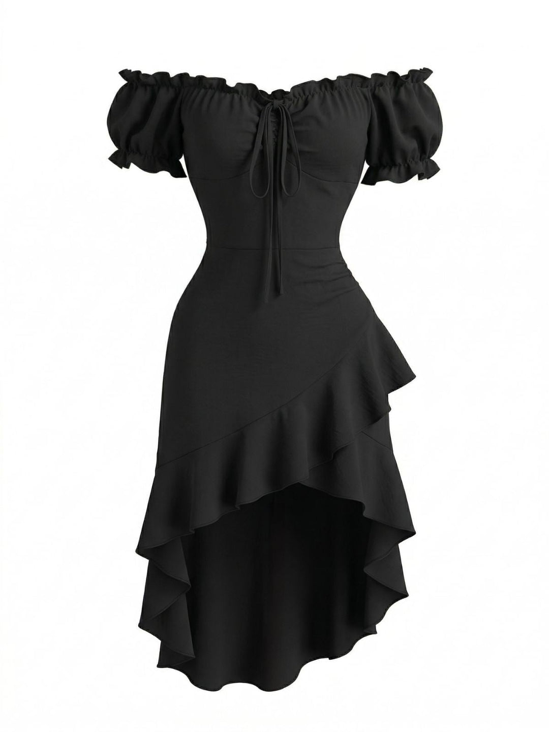 Black 1960s Ruffle Off Shoulder Midi Dress, vintage dress, retro fashion - perfect for women who love vintage and retro fashion