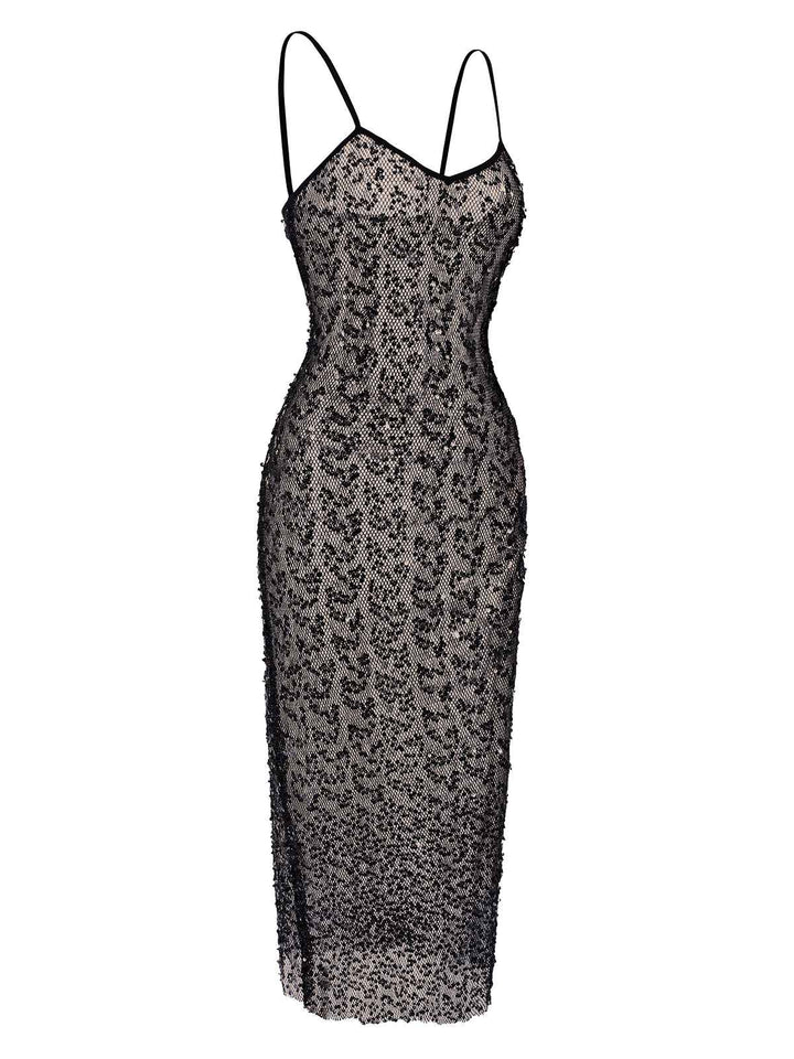 Black 1960s Sequined Spaghetti Straps Dress, vintage dress, retro fashion - perfect for women who love vintage and retro fashion