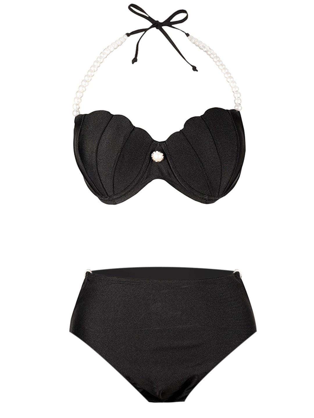 Black 1960s Shell Pearl Halter Bikini Set - vintage fashion, retro style, classic black