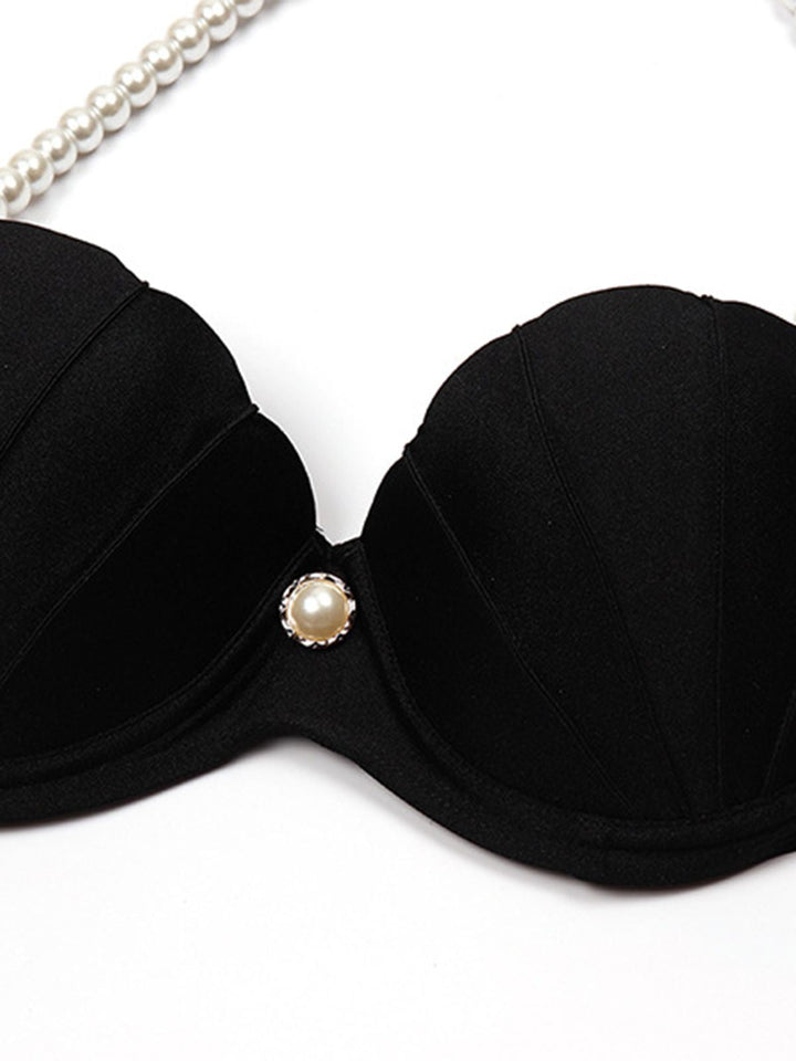 Black 1960s Shell Pearl Halter Bikini Set - vintage fashion, retro style, classic black