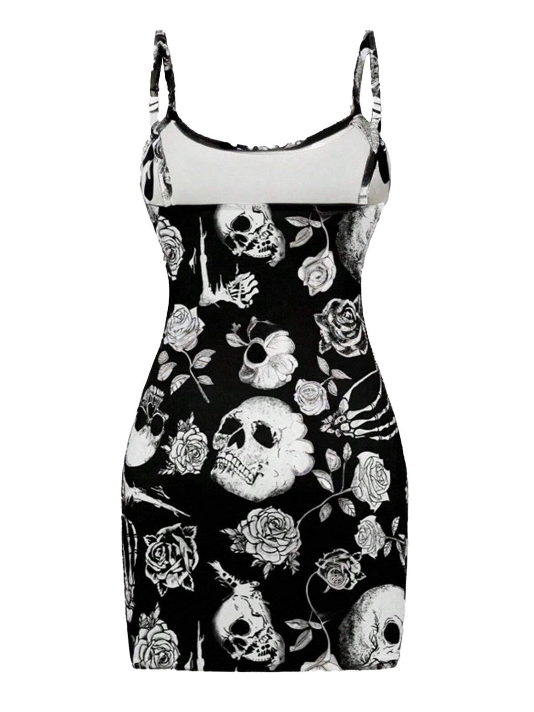 Black 1960s Skull Rose Halloween Bodycon Dress - vintage dress, retro fashion, classic black
