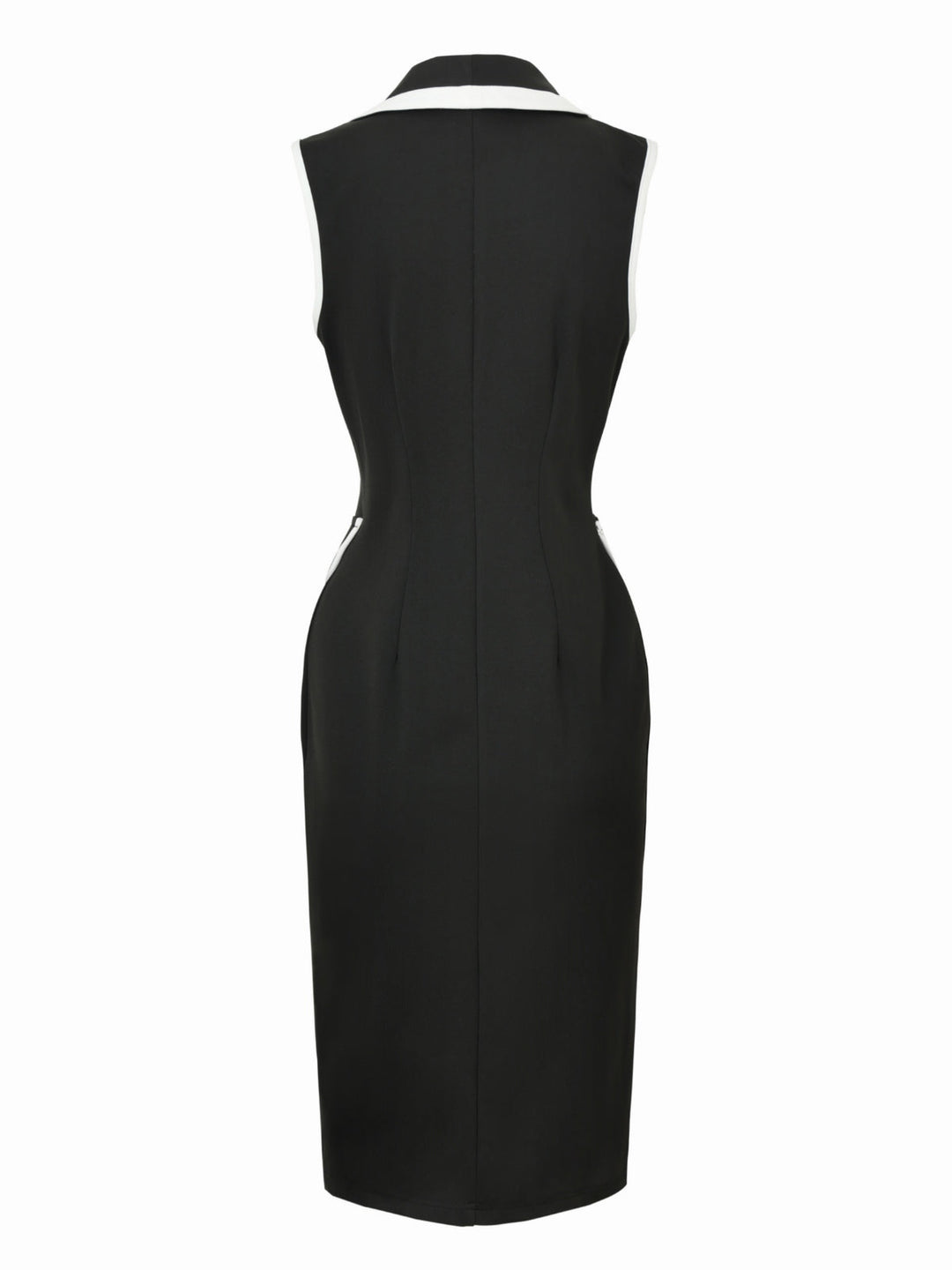 Black 1960s Sleeveless Lapel Button Bodycon Dress, vintage dress, retro fashion - perfect for women who love vintage and retro fashion