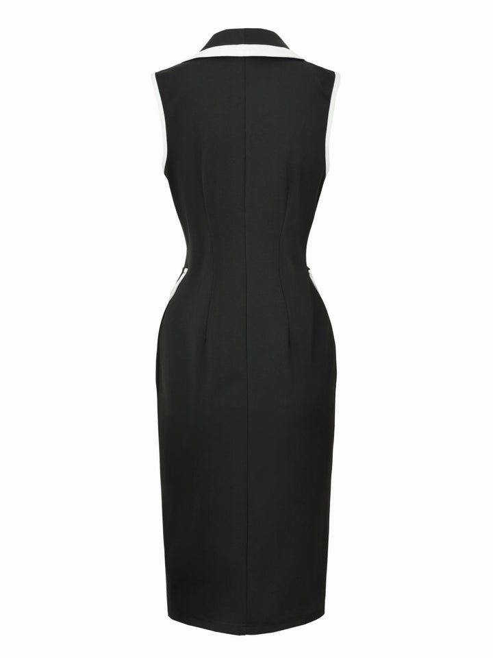 Black 1960s Sleeveless Lapel Button Bodycon Dress, vintage dress, retro fashion - perfect for women who love vintage and retro fashion