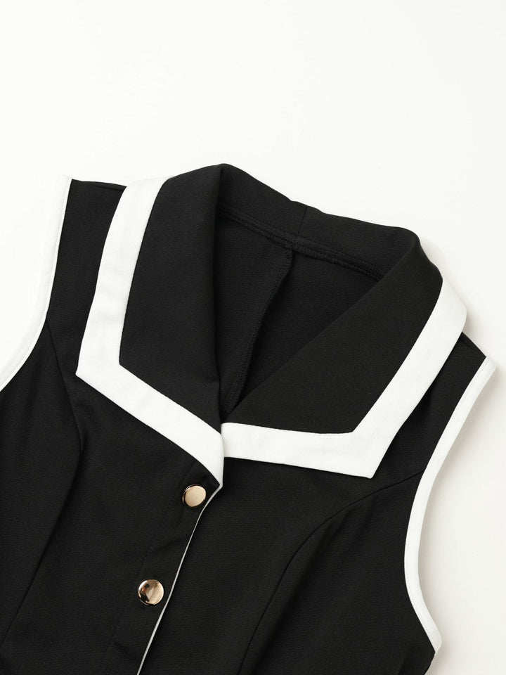 Black 1960s Sleeveless Lapel Button Bodycon Dress, vintage dress, retro fashion - perfect for women who love vintage and retro fashion