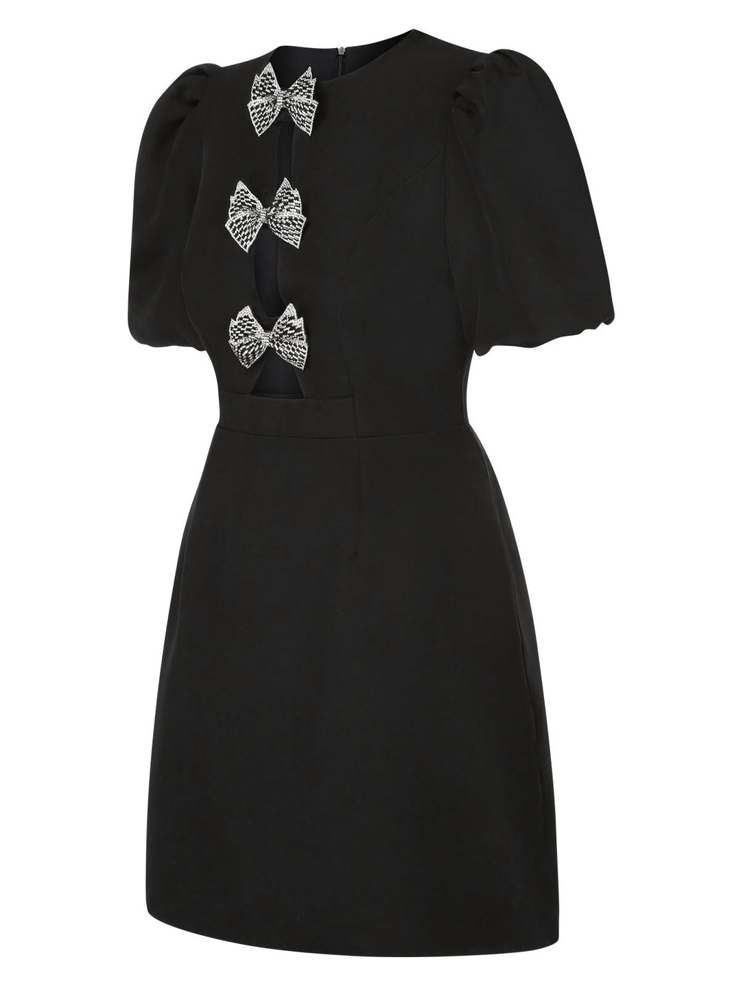 Black 1960s Solid Bow Hollow Puff Dress, vintage dress, retro fashion - perfect for women who love vintage and retro fashion