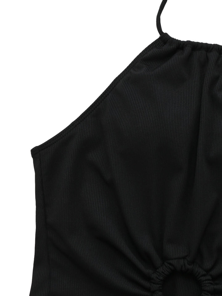 Black 1960s Solid Halter Ruched Bikini Set: beautiful vintage swimwear, retro swimsuit, pin-up style with timeless appeal