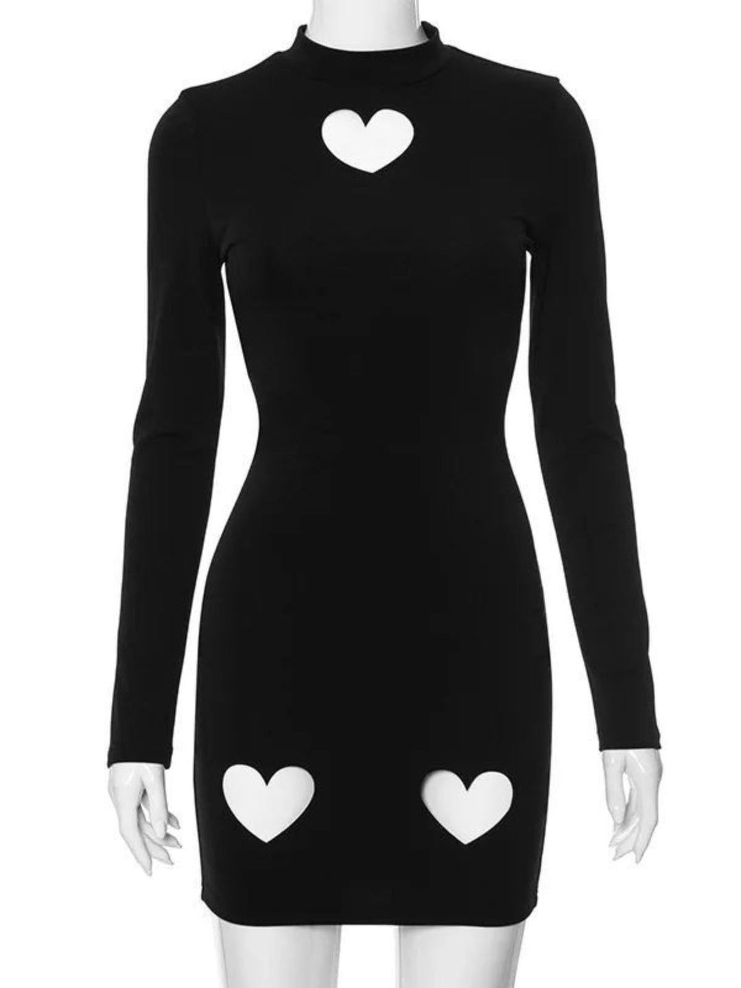 She slips into this Black 1960s Solid Heart Cut Out Dress and suddenly it&