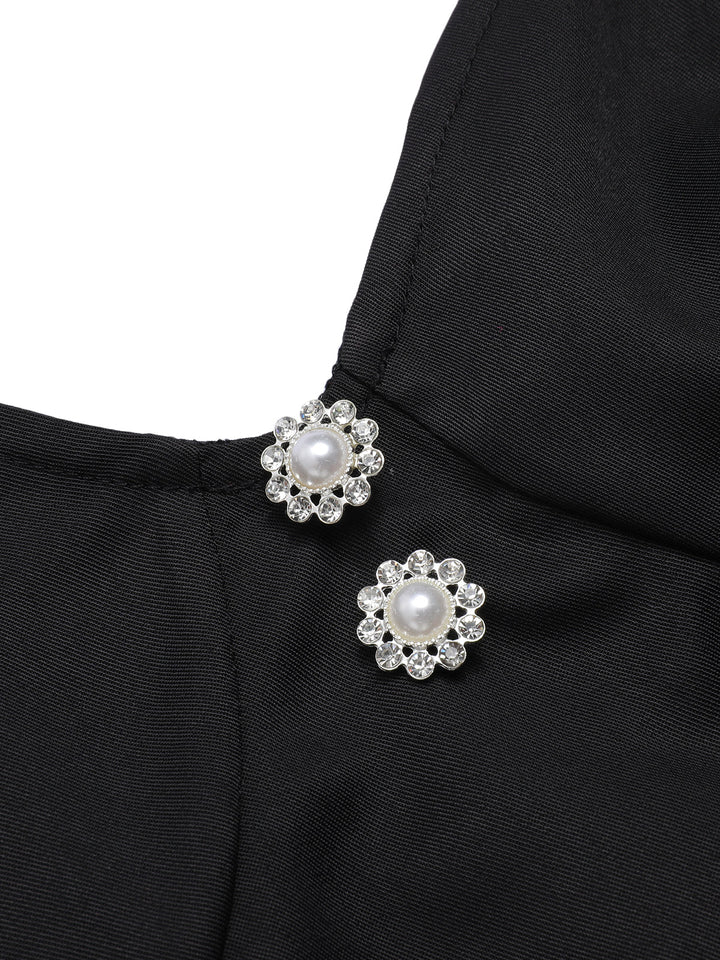 Black 1960s Solid Pearl Buttons Suspender Dress, vintage dress, retro fashion - perfect for women who love vintage and retro fashion