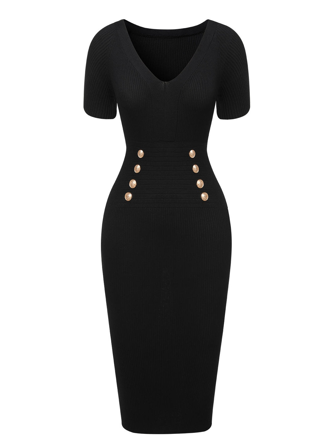 Black 1960s Solid V-Neck Buttons Dress, vintage dress, retro fashion - perfect for women who love vintage and retro fashion
