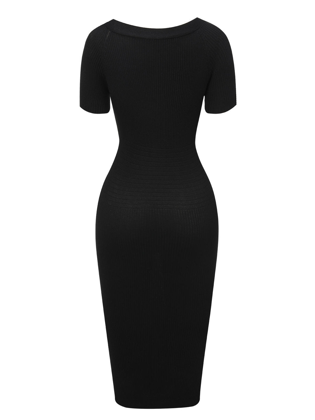 Black 1960s Solid V-Neck Buttons Dress, vintage dress, retro fashion - perfect for women who love vintage and retro fashion