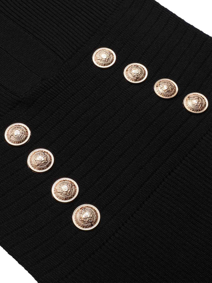 Black 1960s Solid V-Neck Buttons Dress, vintage dress, retro fashion - perfect for women who love vintage and retro fashion