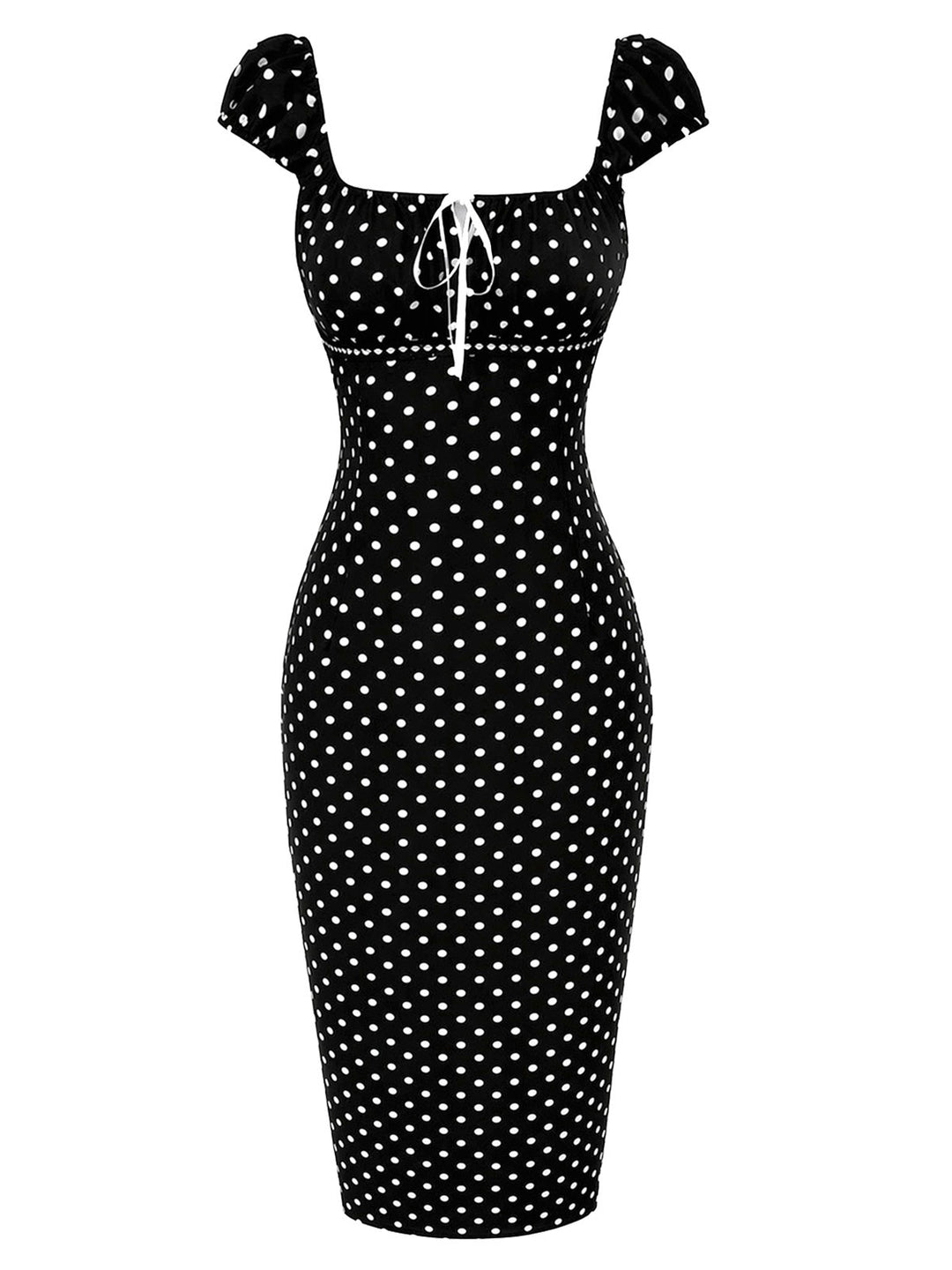 Black 1960s Square Neck Polka Dot Pencil Dress, vintage dress, retro fashion - vintage inspired fashion