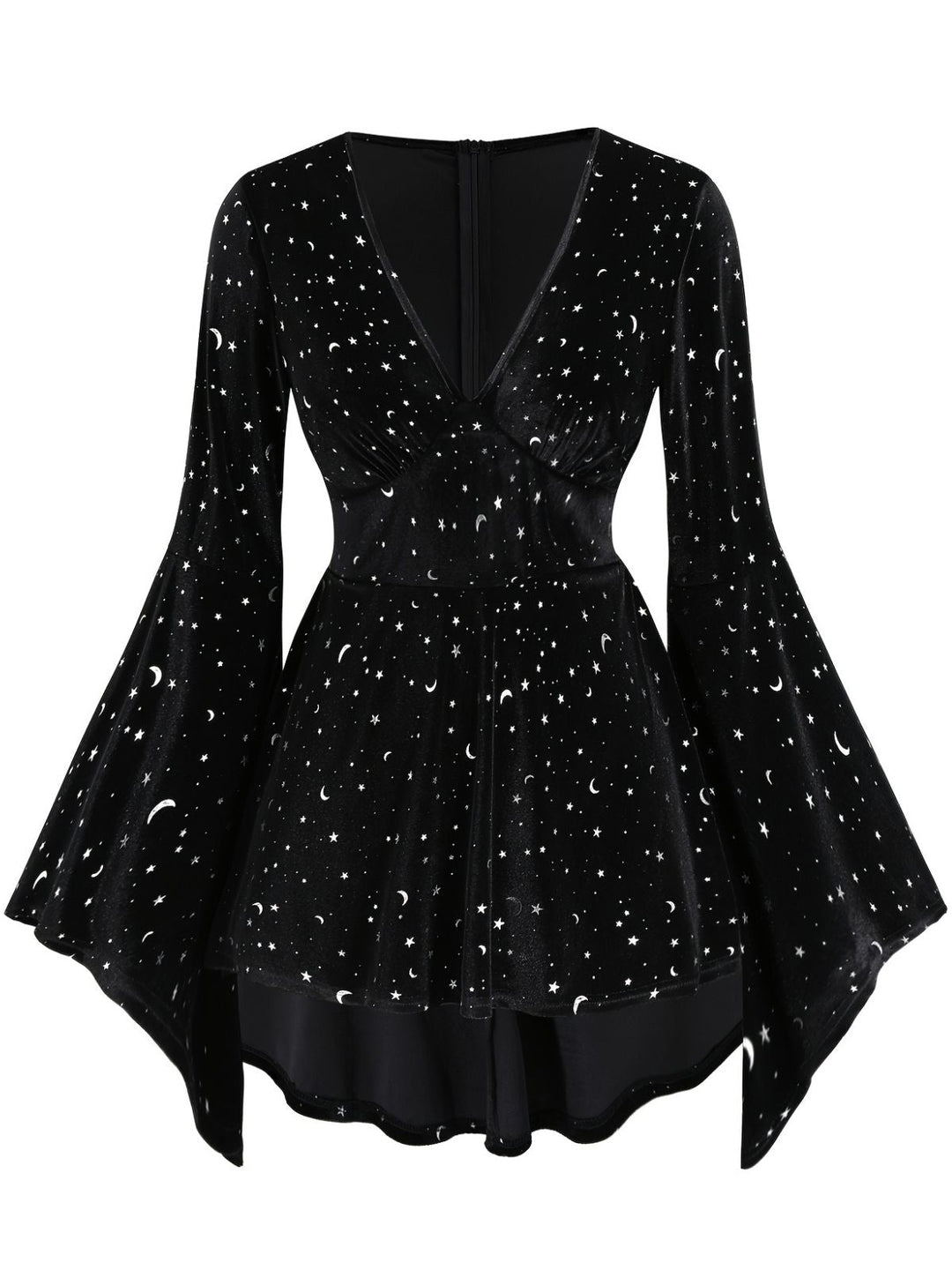 Black 1960s Star V-Neck Velvet Dress - vintage dress, retro fashion, classic black