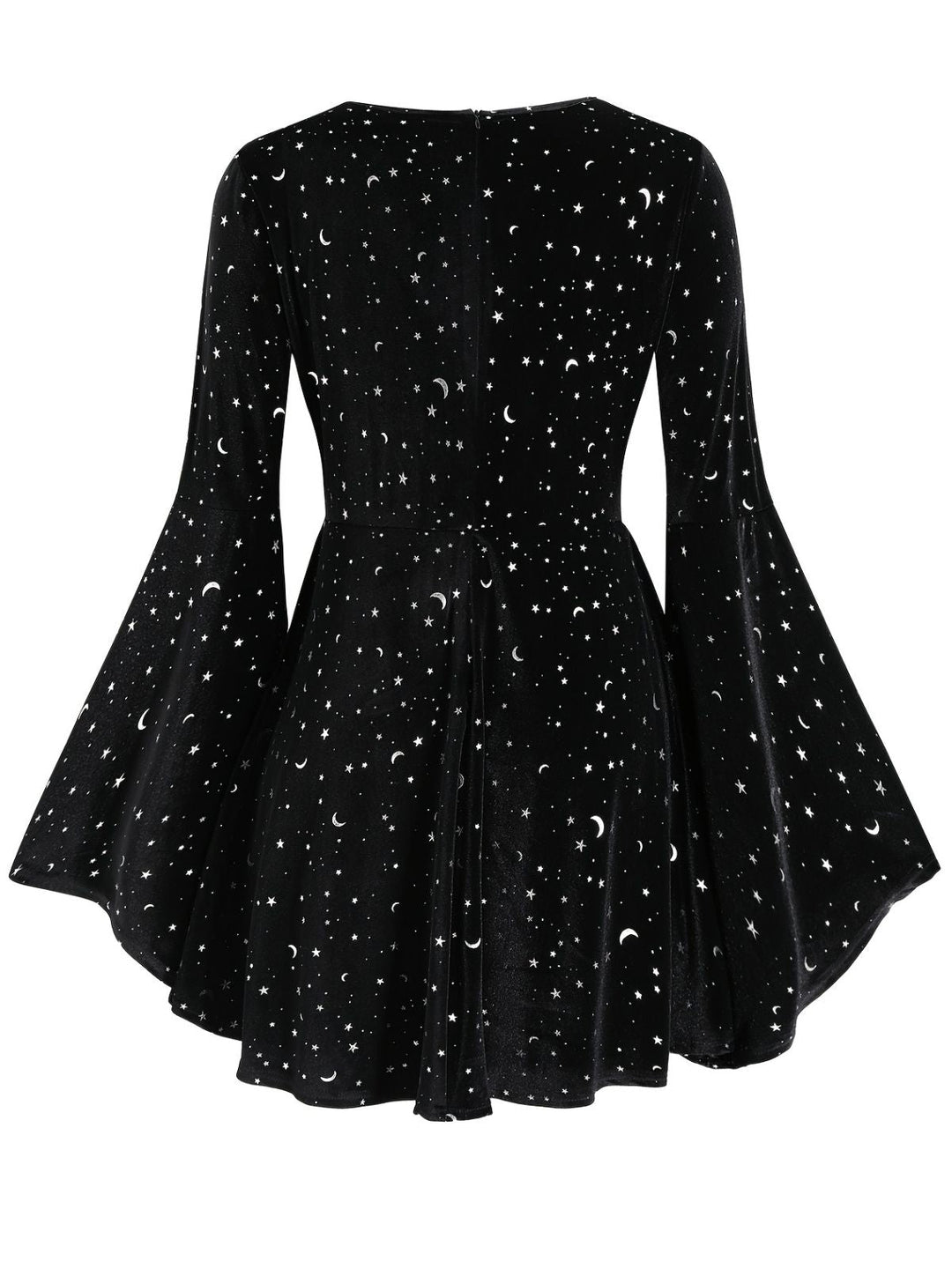 Black 1960s Star V-Neck Velvet Dress - vintage dress, retro fashion, classic black