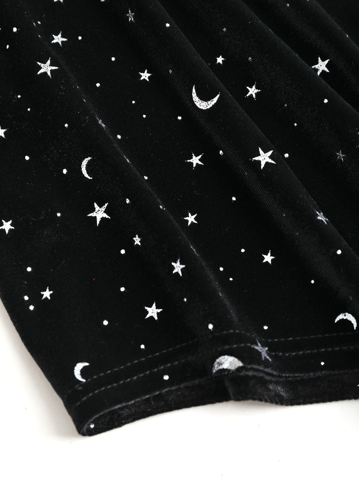 Black 1960s Star V-Neck Velvet Dress - vintage dress, retro fashion, classic black