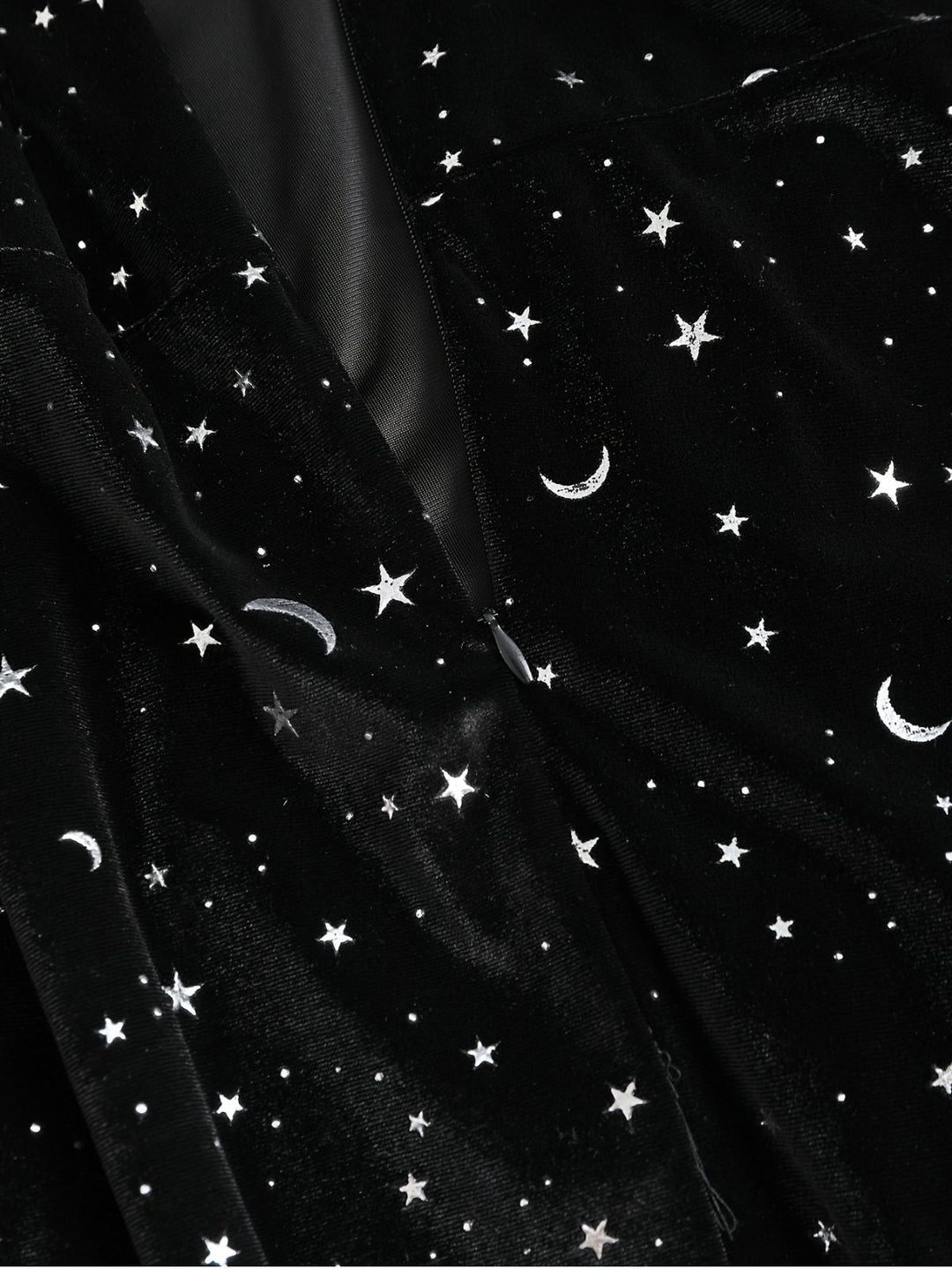 Black 1960s Star V-Neck Velvet Dress - vintage dress, retro fashion, classic black