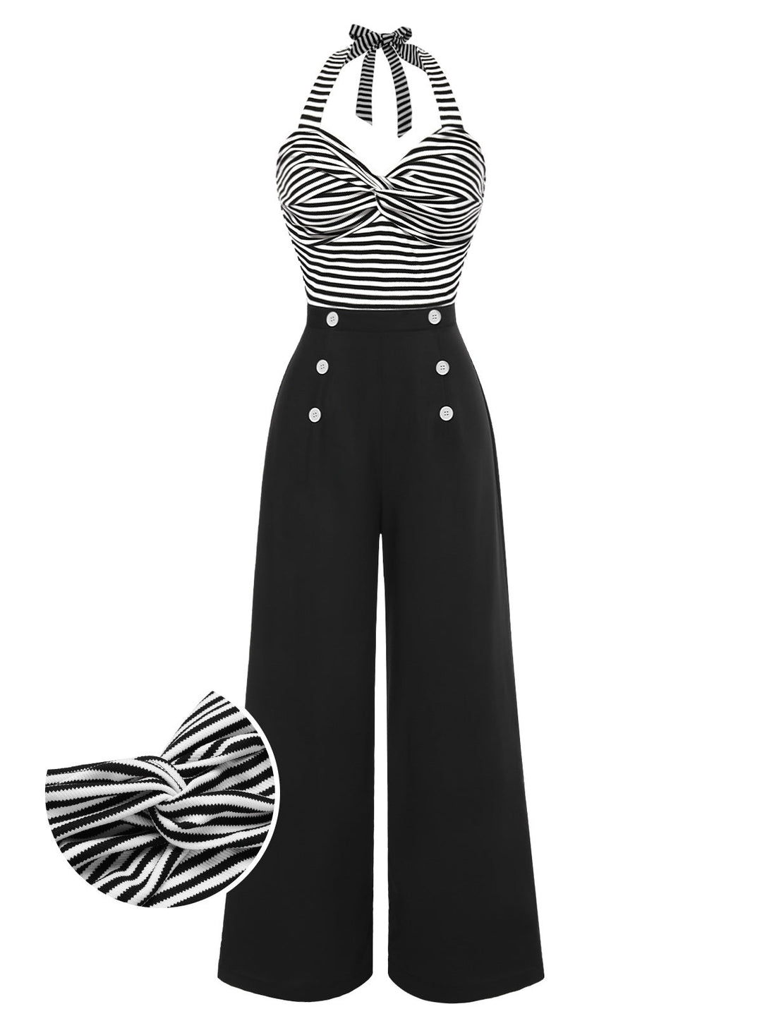 Black 1960s Stripe Knit Patchwork Halter Jumpsuit, vintage romper, retro jumpsuit - perfect for women who love vintage and retro fashion