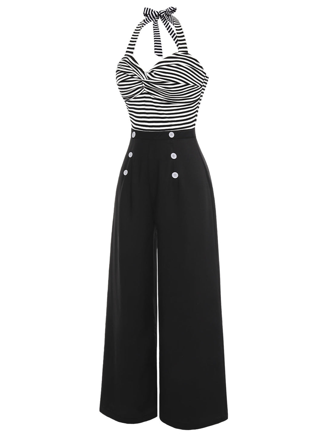 Black 1960s Stripe Knit Patchwork Halter Jumpsuit, vintage romper, retro jumpsuit - perfect for women who love vintage and retro fashion