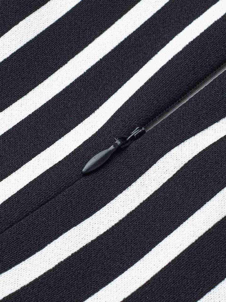 Black 1960s Striped Patchwork Lapel Pencil Dress, vintage dress, retro fashion - perfect for women who love vintage and retro fashion