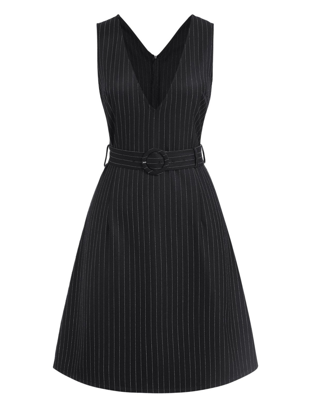 Black 1960s Striped V-Neck Belted Dress: where 1960s romance meets her modern spirit
