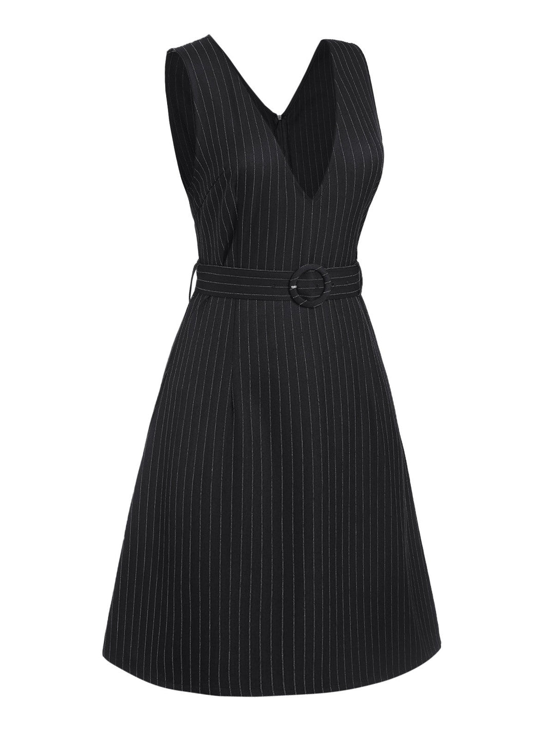 This Black 1960s Striped V-Neck Belted Dress wraps her in 1960s elegance, one twirl at a time
