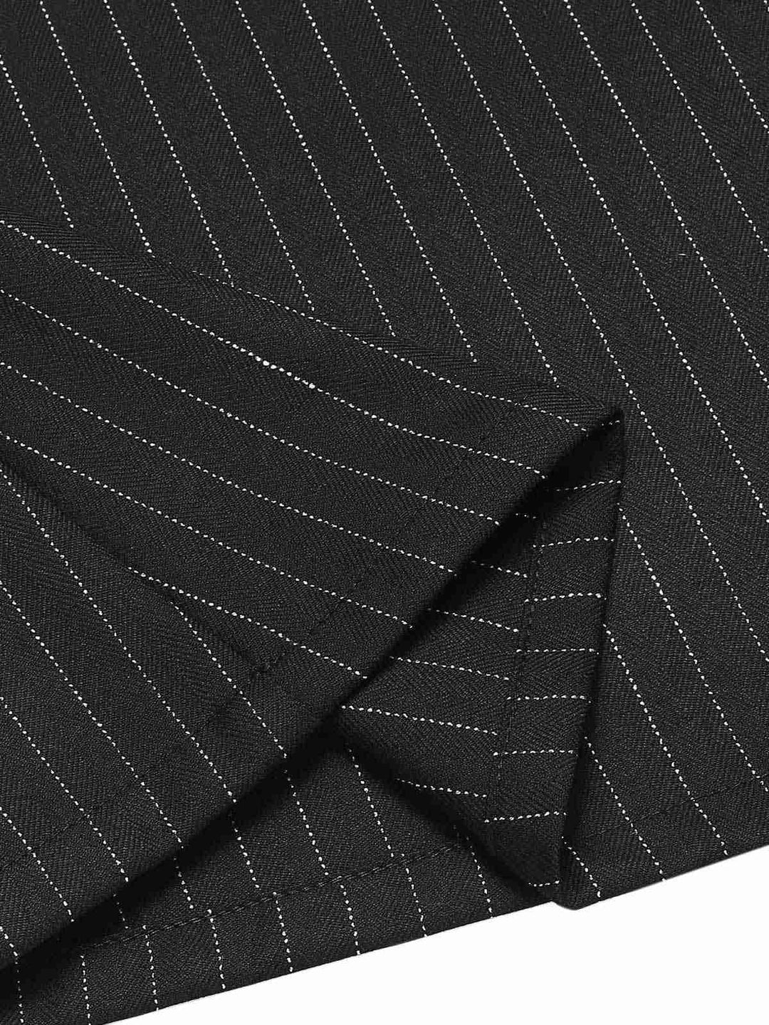 She slips into this Black 1960s Striped V-Neck Belted Dress and suddenly it&