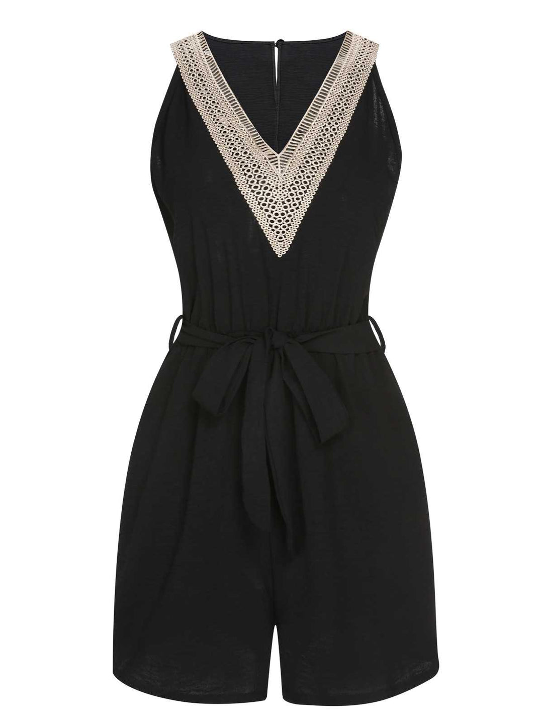 She adds this Black 1960s V-Neck Belted Romper and suddenly it&