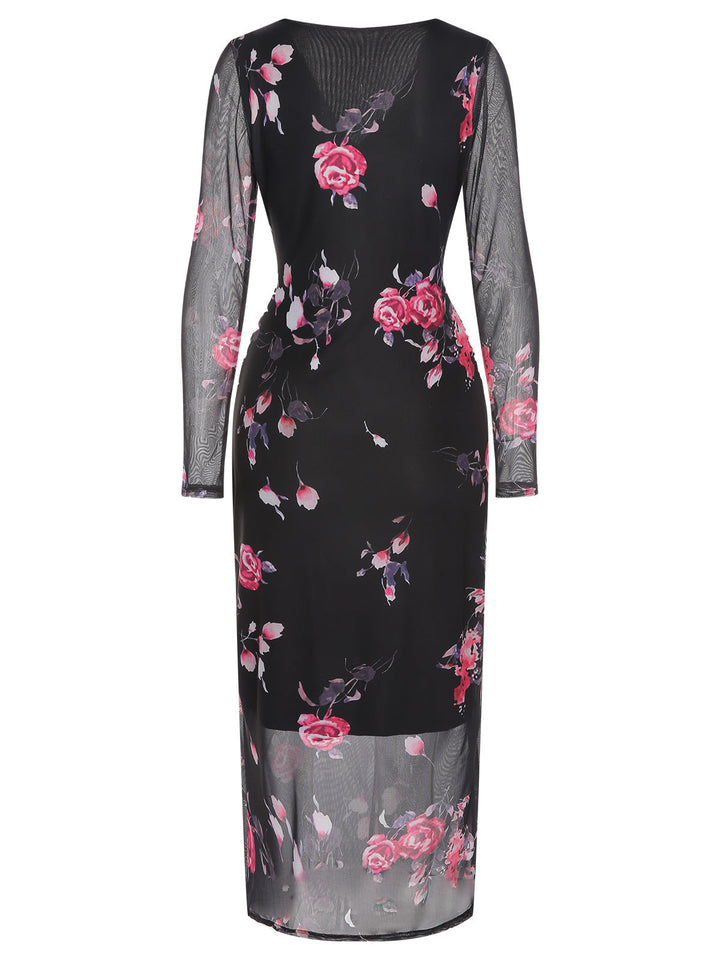 This Black 1960s V-Neck Floral Mesh Dress wraps her in 1960s elegance, one twirl at a time