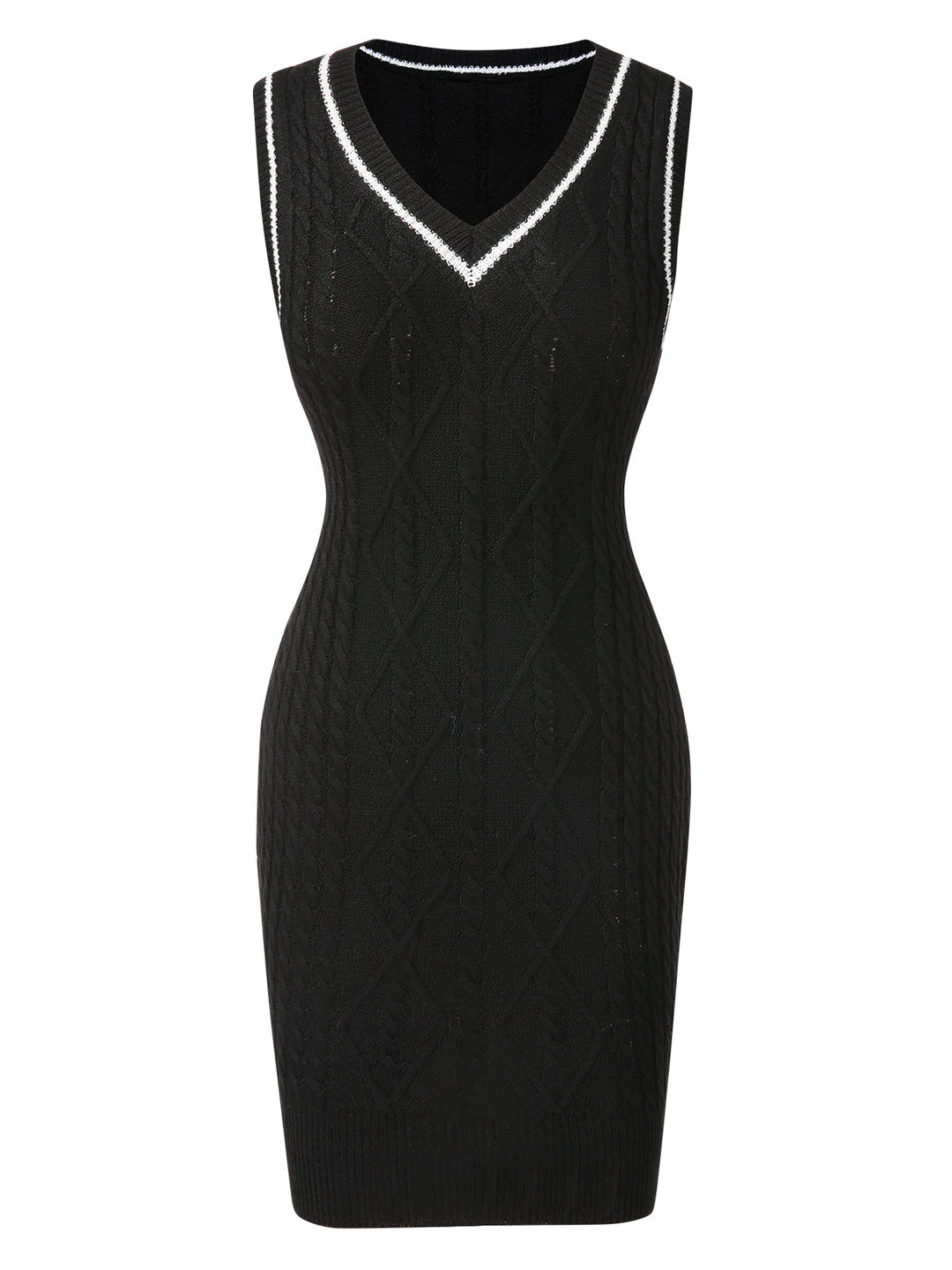 Black 1960s V-Neck Knitted Sleeveless Dress, vintage dress, retro fashion - perfect for women who love vintage and retro fashion