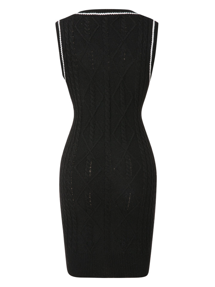 Black 1960s V-Neck Knitted Sleeveless Dress, vintage dress, retro fashion - perfect for women who love vintage and retro fashion