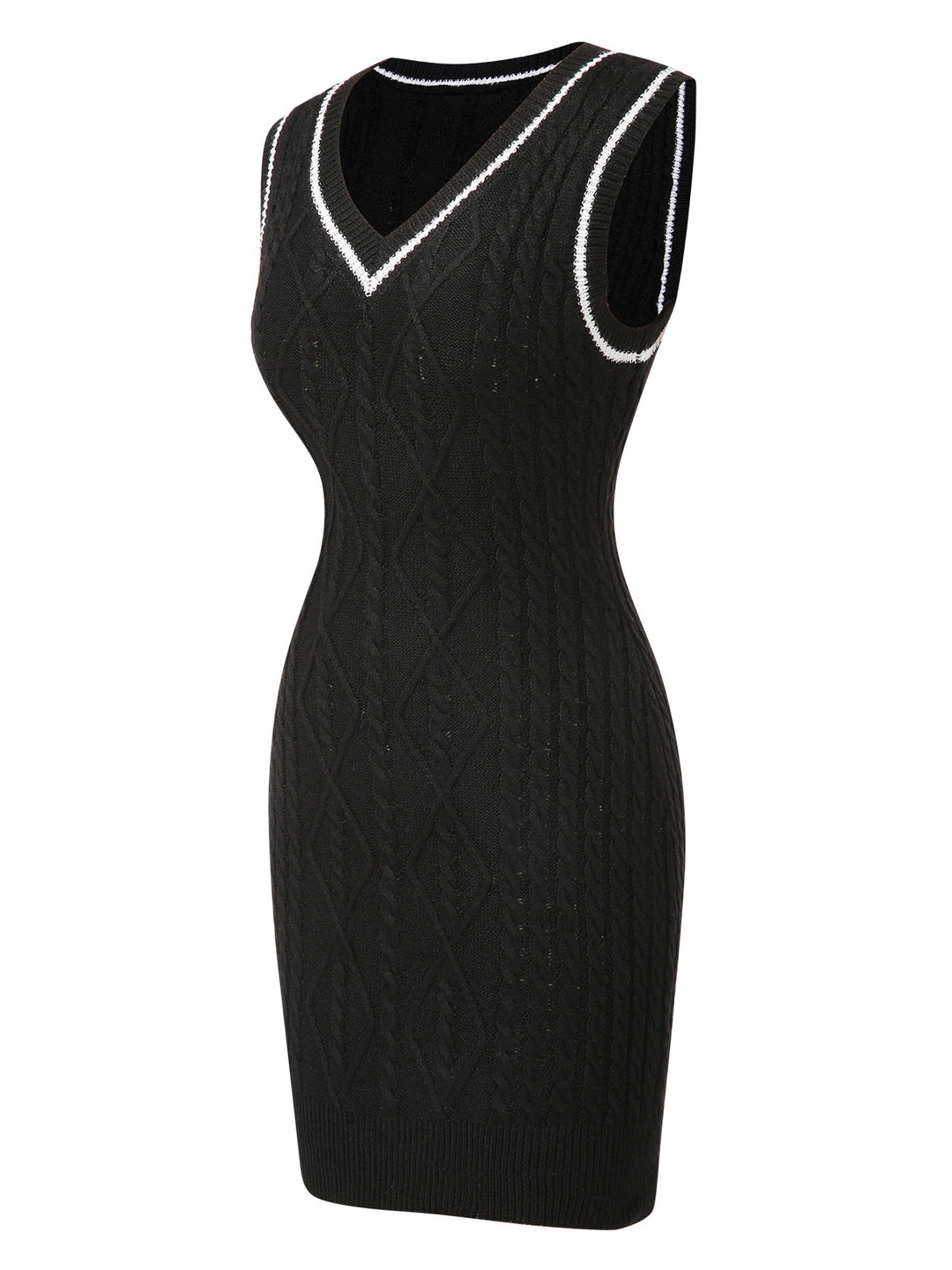 Black 1960s V-Neck Knitted Sleeveless Dress, vintage dress, retro fashion - perfect for women who love vintage and retro fashion