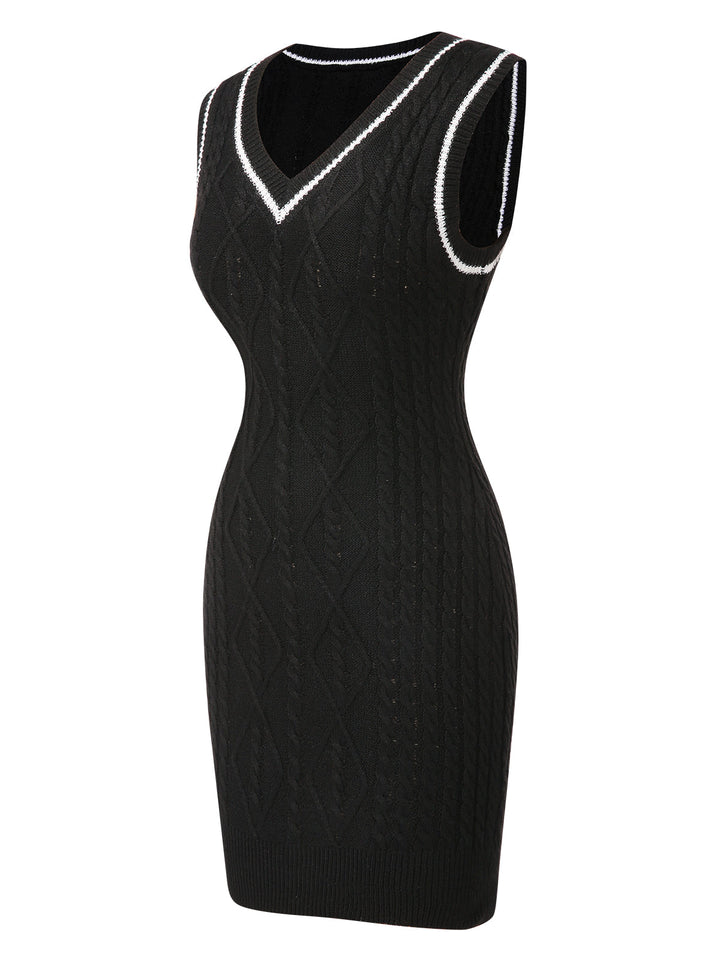 Black 1960s V-Neck Knitted Sleeveless Dress, vintage dress, retro fashion - perfect for women who love vintage and retro fashion