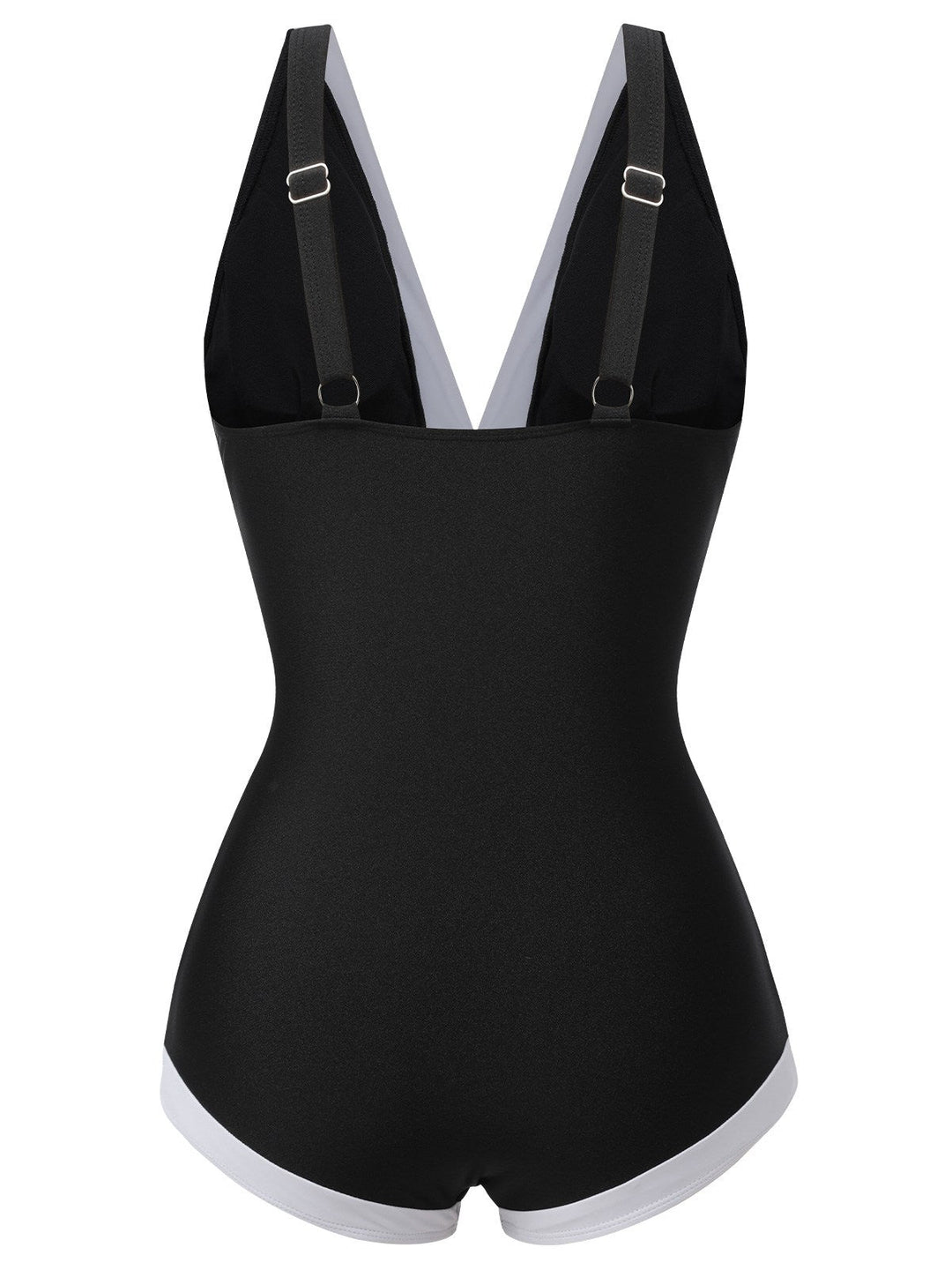 Black V-Neck Patchwork One-Piece Swimsuit, vintage swimsuit, swimwear - perfect for women who love vintage and retro fashion