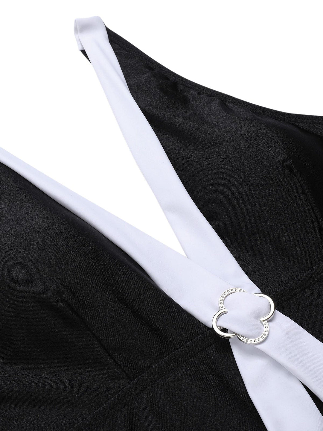 Black V-Neck Patchwork One-Piece Swimsuit, vintage swimsuit, swimwear - perfect for women who love vintage and retro fashion