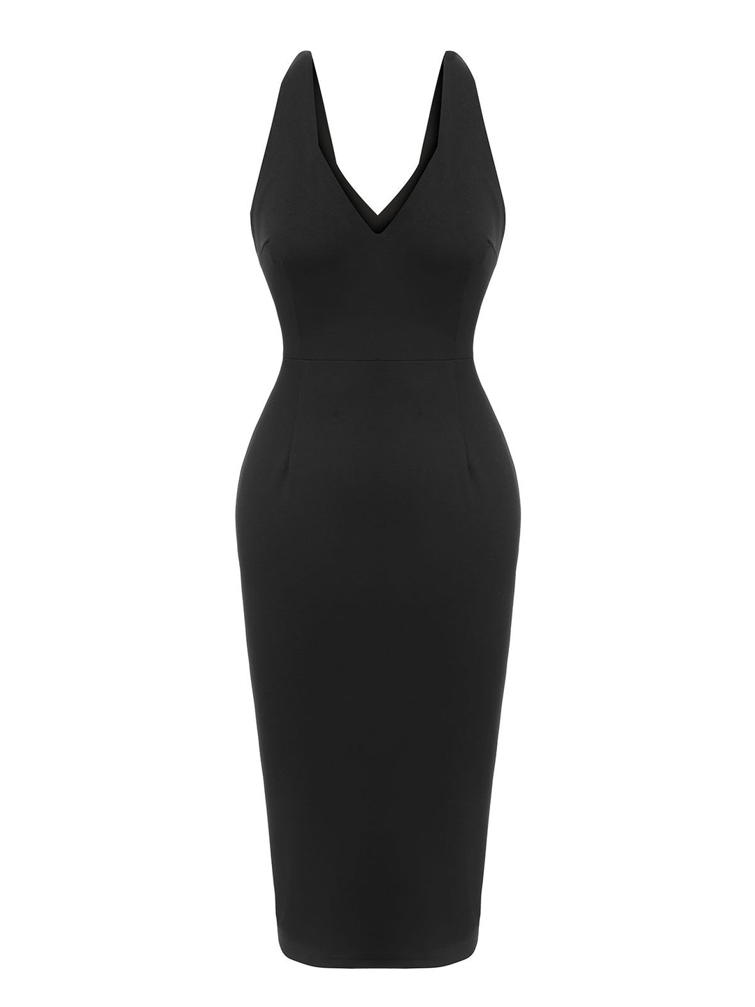 Black 1960s V-Neck Solid Bodycon Dress, vintage dress, retro fashion - perfect for women who love vintage and retro fashion