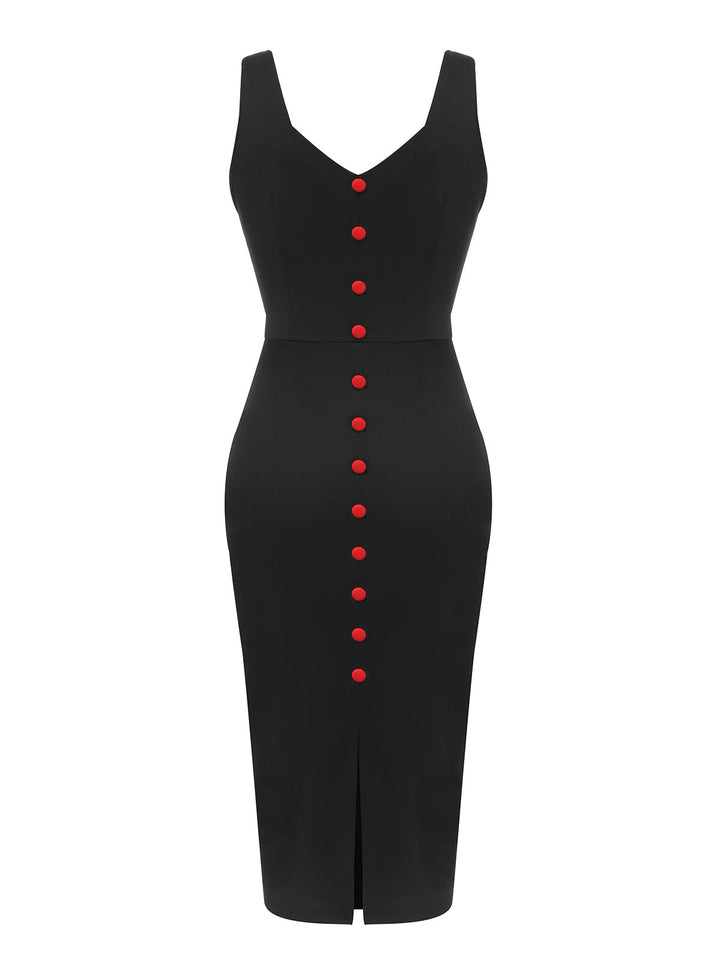 Black 1960s V-Neck Solid Bodycon Dress, vintage dress, retro fashion - perfect for women who love vintage and retro fashion