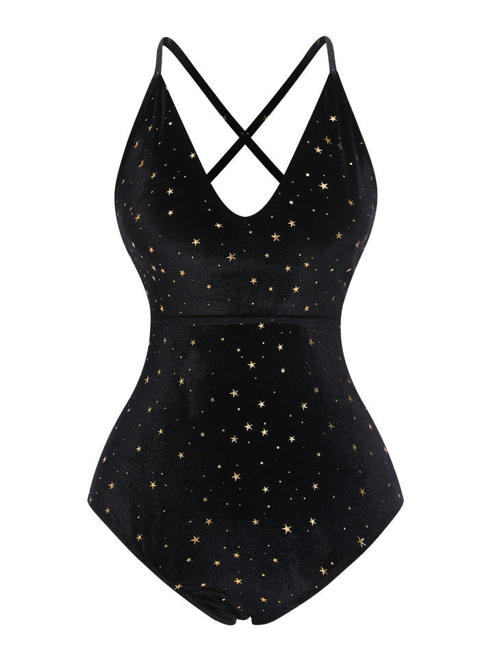 Velvet Back Cross Straps | vintage swimsuit, retro beachwear