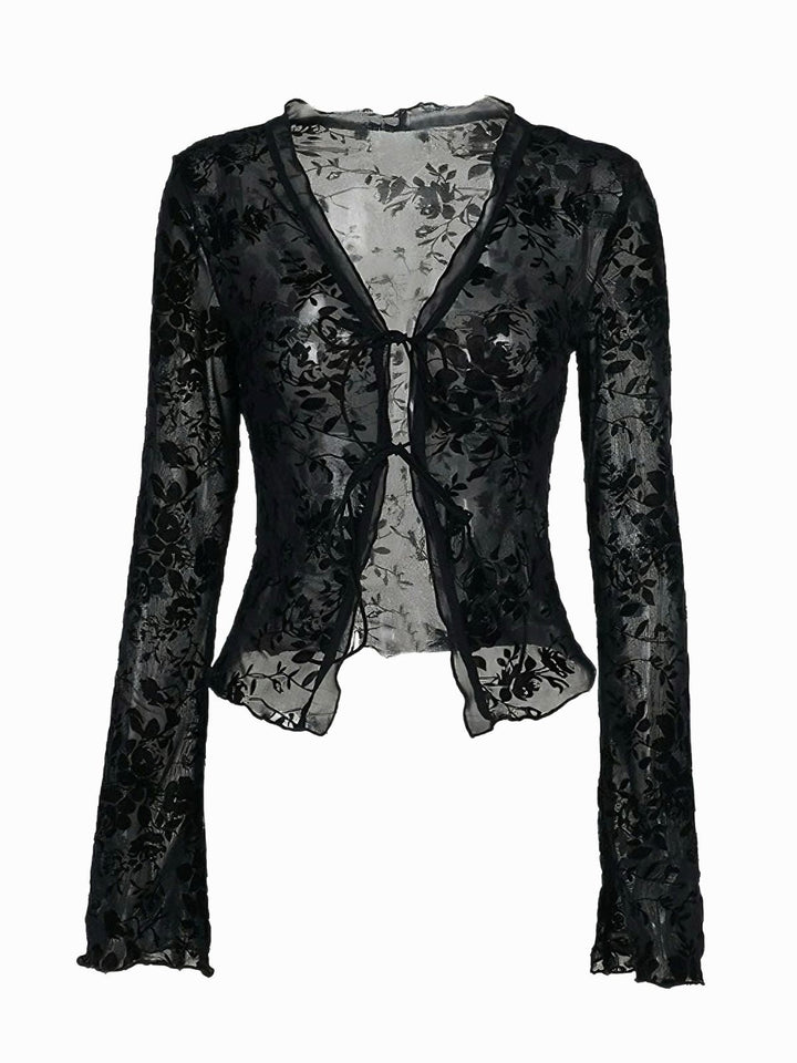 Black 1960s Water-soluble Lace Trim Sheer Blouse - vintage fashion, retro style, classic black