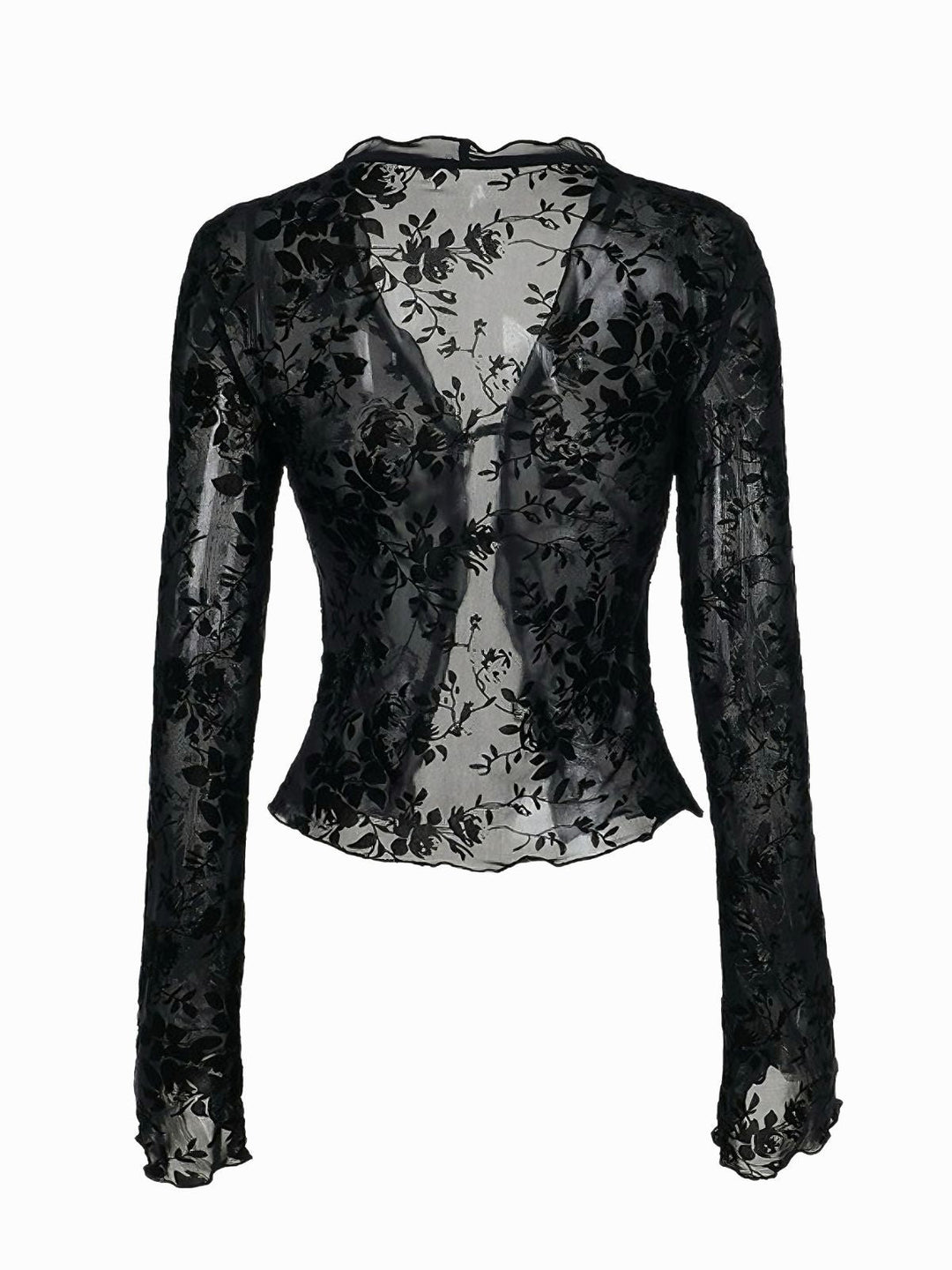 Black 1960s Water-soluble Lace Trim Sheer Blouse - vintage fashion, retro style, classic black
