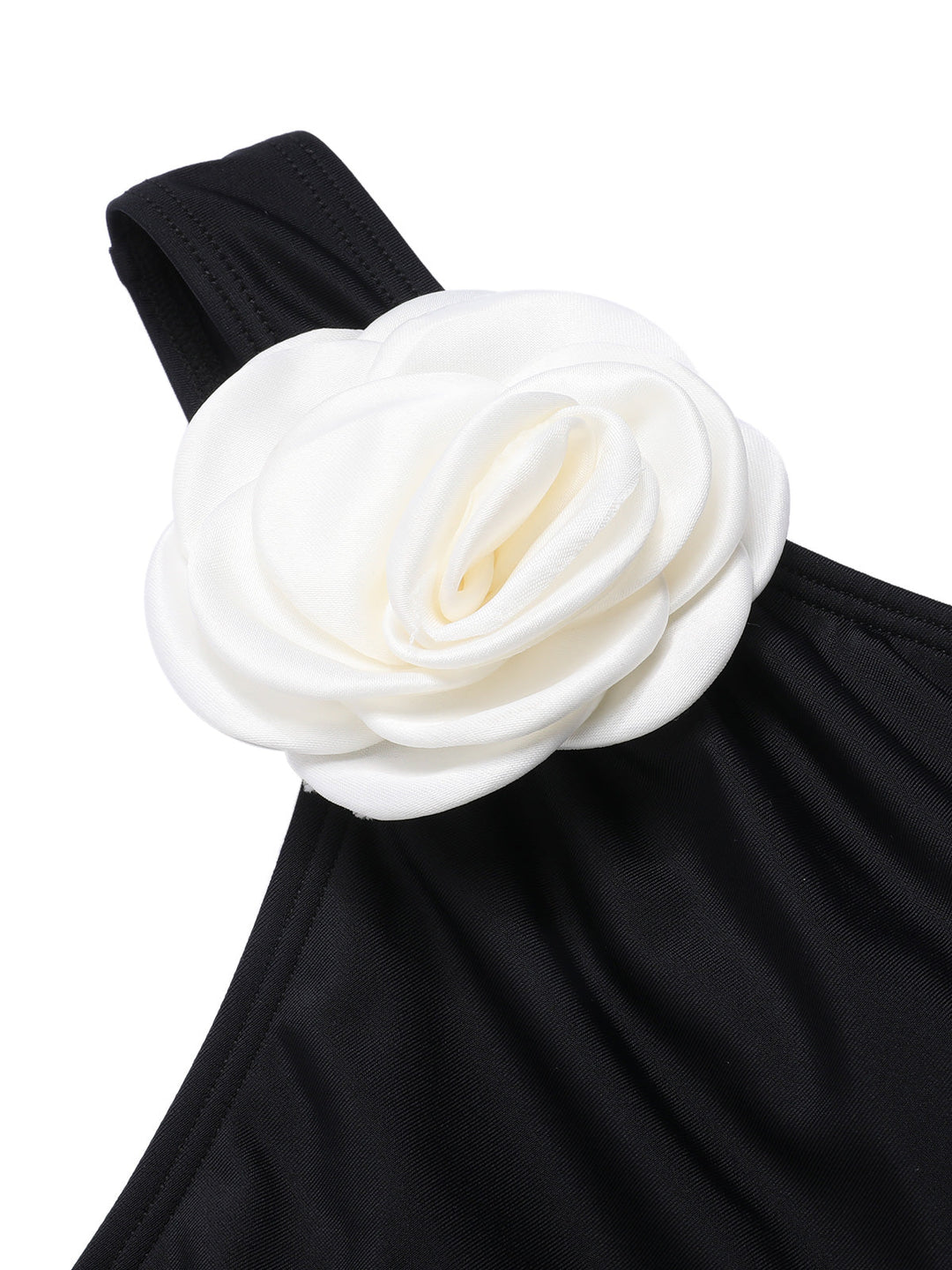 Black 1970s 3D Flower One-Shoulder Swimsuit, vintage swimsuit, pin-up swimwear - perfect for women who love vintage and retro fashion