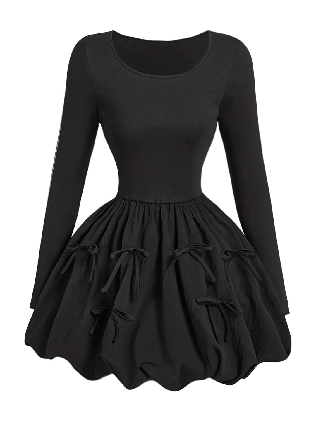Black 1970s 3D-Bow Solid Bubble Dress - vintage dress, retro fashion, classic black
