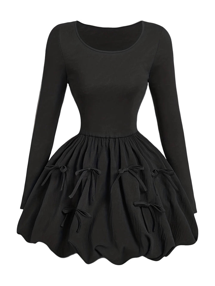 Black 1970s 3D-Bow Solid Bubble Dress - vintage dress, retro fashion, classic black