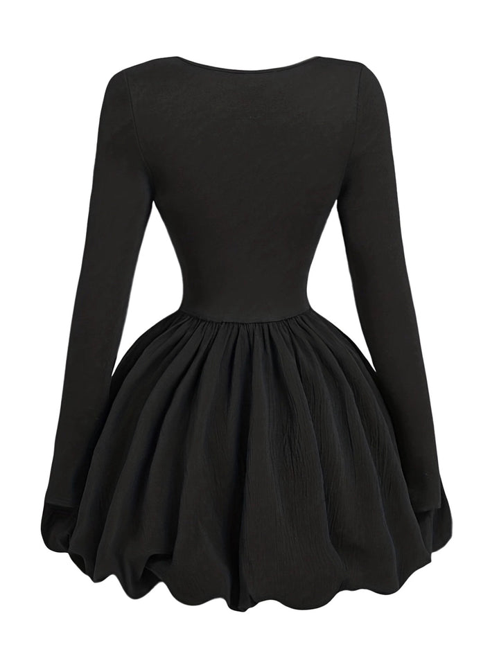 Black 1970s 3D-Bow Solid Bubble Dress - vintage dress, retro fashion, classic black