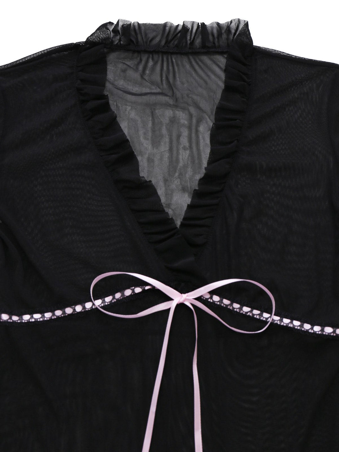 Black Bowknot Ruffled Sheer Nightdress - vintage dress, retro fashion, classic black