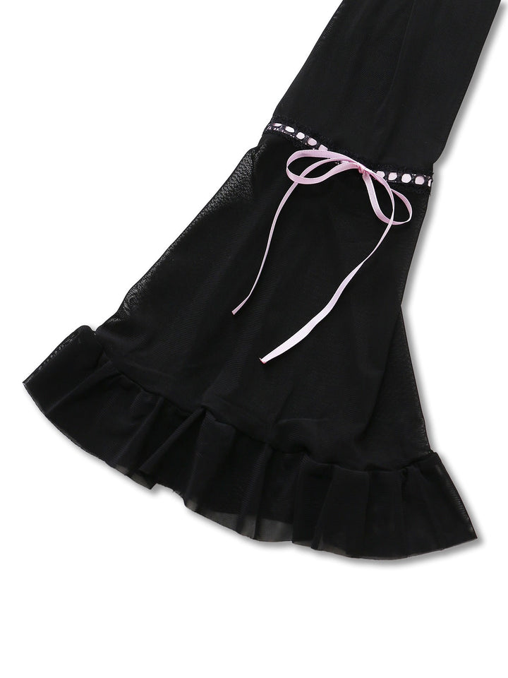 Black Bowknot Ruffled Sheer Nightdress - vintage dress, retro fashion, classic black