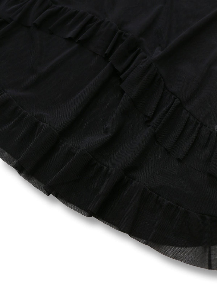 Black Bowknot Ruffled Sheer Nightdress - vintage dress, retro fashion, classic black