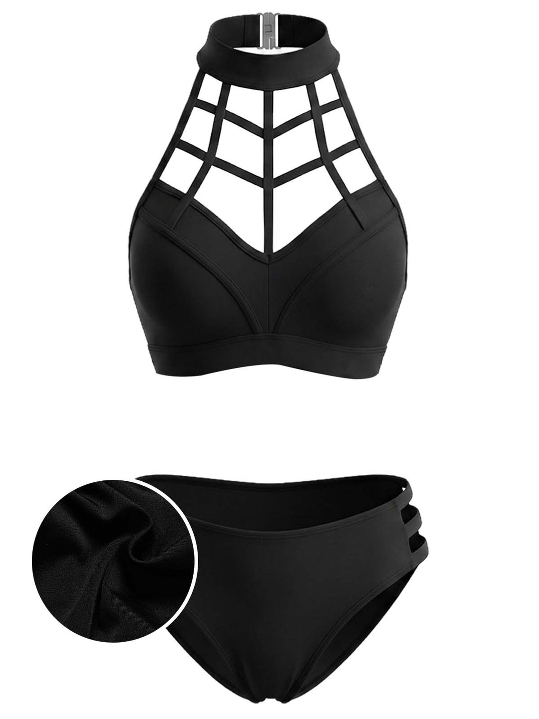 Black--Caged-Halter-Gothic-Cutout-Bikini-Set, vintage, retro, swimwear