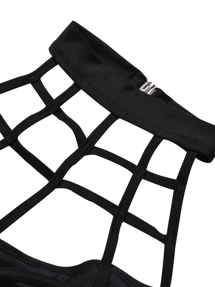 Black--Caged-Halter-Gothic-Cutout-Bikini-Set, vintage, retro, swimwear