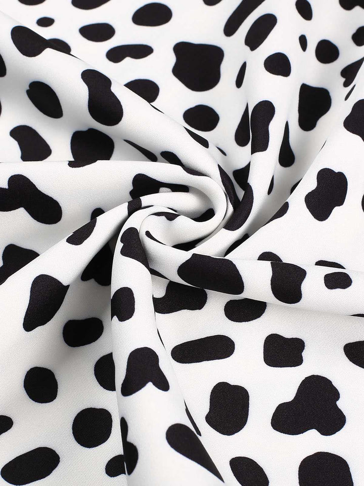 Black 1970s Cow Spots Patchwork Dress, vintage dress, retro fashion - perfect for women who love vintage and retro fashion